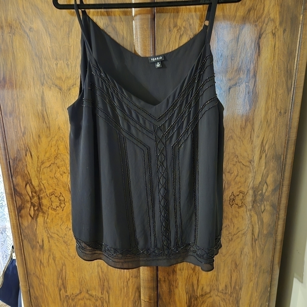 Torrid Sophie Chiffon Black Beaded Camisole Top Size Torrid 3